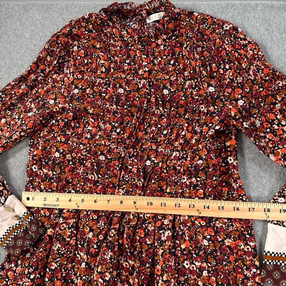 Marie Oliver Catie Midi Dress Size Small Silk Floral Long Sleeve High Neck Pleat - Picture 8 of 13